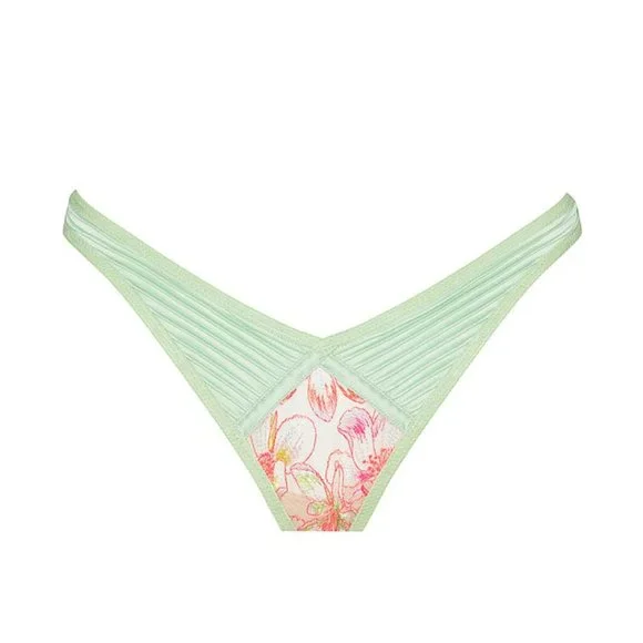NWT FOR LOVE & LEMONS Electric Fields Green Embroidery High-Waist Thong Panty